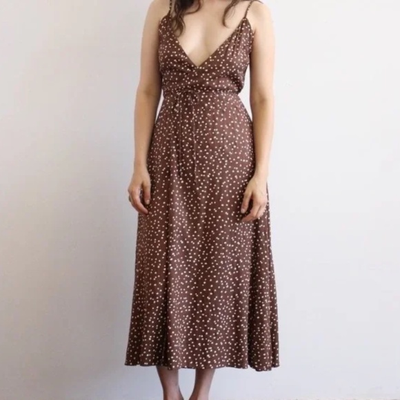 Ali Golden Dresses & Skirts - Ali Golden Brown Polka Dot Wrap Tank Dress XS